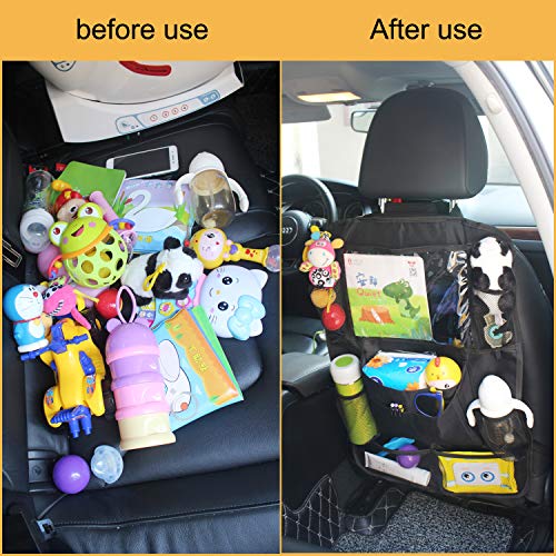 YIJINSHENG Car Backseat Organizer Kick Mats with Touch Screen 10" Tablet Holder & 8 Storage Pockets Back Seat Protector for Toys Book Bottle Drink Kids Baby Toddler Travel Accessories (2 Pack)
