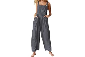 YESNO Women's Overalls Casual Loose Bib Pants Adjustable Straps Wide Leg Jumpsuits with Pockets PQ2