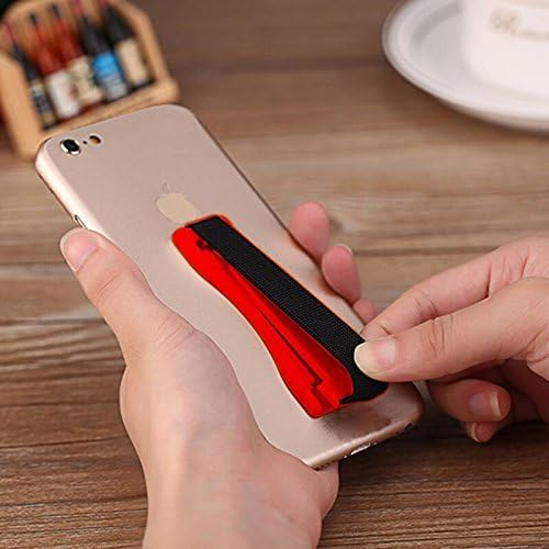 FRA Hand or Finger Phone Holder and Stand with Strong Elastic Strap Phone Grip (Red)