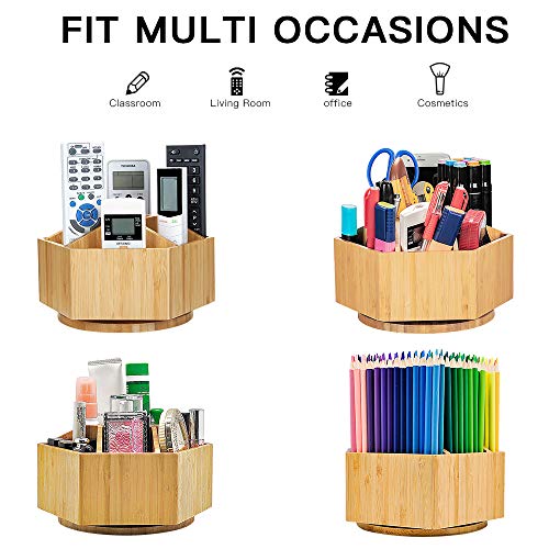 Bamboo Rotating TV Remote Control Holder Organizer,Remote Control Caddy with 7 Sections for Keys