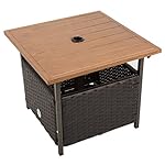 Naturefun Outdoor PE Wicker Square Bistro Side Table, Garden Leisure Coffee Table with Umbrella Hole