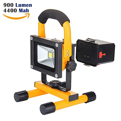 10W Work Light: LOFTEK Portable LED Outdoor Flood Light and Detachable 4400mAh Battery Charger, Waterproof, 700-900lm,Yellow