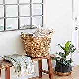 Deco 79 Cesta grande de mimbre tejida de pasto marino con asas arqueadas, acabado rústico marrón natural, como decoración o almacenamiento costero, 21 "W x 17" L x 17 "H