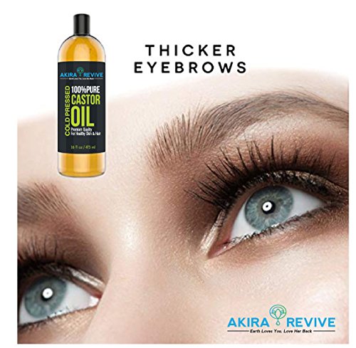 Akira Revive Castor Oil Cold Pressed - 100% Pure Castor Oil For Hair Growth & Loss, Face & Skin Moisturizer, Thicker Eyebrows And Eyelash Treatment. Strengthen Nails. Use before Curling Iron.16 oz.