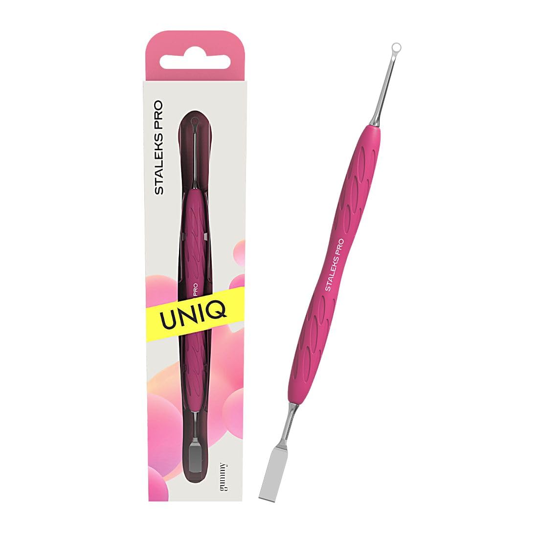 STALEKS PRO by Natury Nails Cuticle Pusher with Rubber Silicone Handle, Stainless Steel, UNIQ 11/1