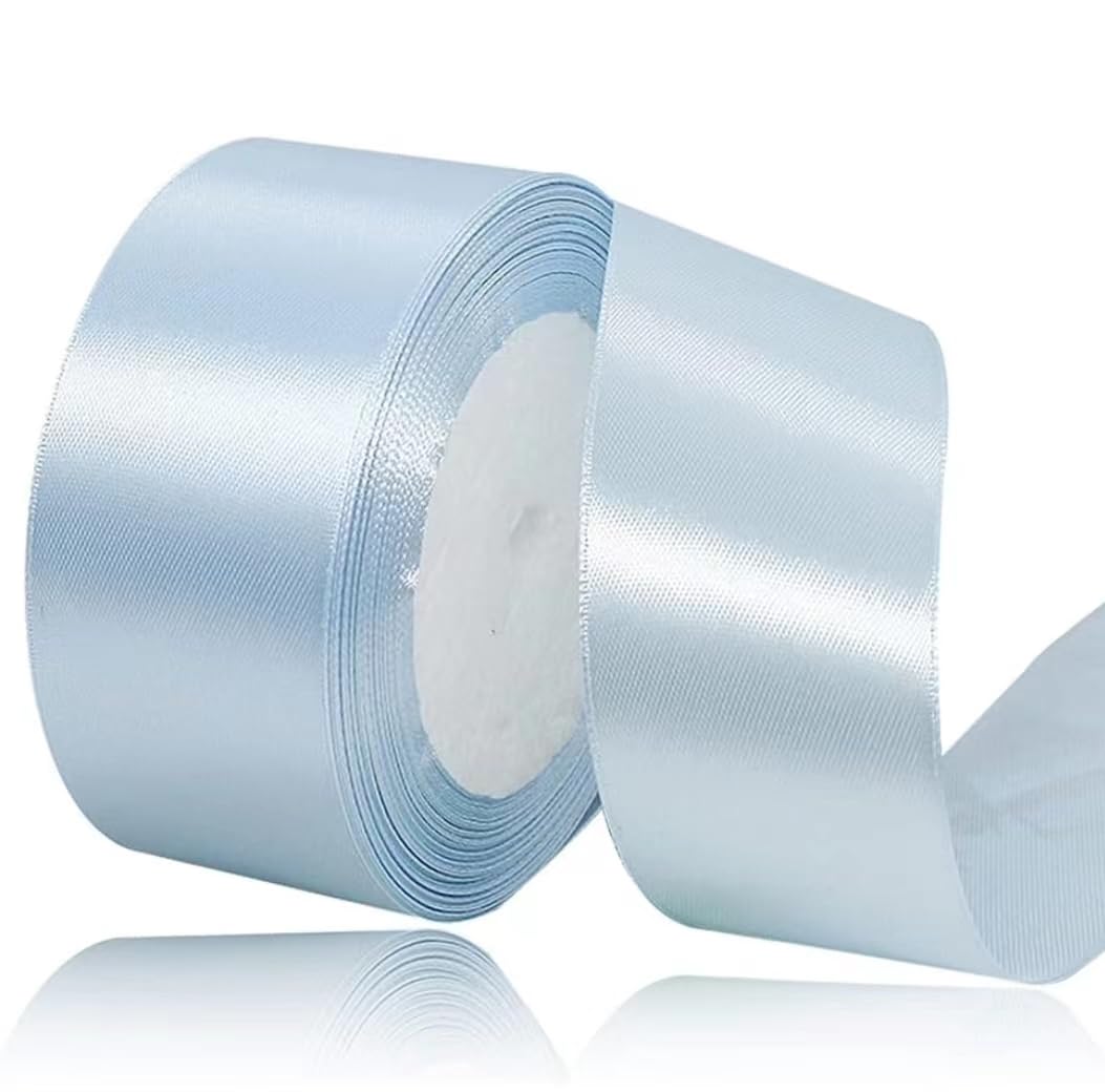 Light Blue Ribbon 40mm for Christmas Party Decorations，23 Meters Baby Blue Satin Ribbon for Gift Wrapping, Crafting, Wedding Party, Christmas, Hair Bows, Floral Bouquets, Anniversaries，Baby Showers