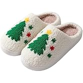 FRZTOUR Christmas Slippers Memory Foam for Women Men, Cozy Plush Warm Non-Slip Holiday Slides with Santa Reindeer Designs Indoor Outdoor