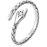 Qings Vintage Snake Open Ring 925 Sterling Silver Retro Texture Serpent Adjustable Finger Ring for Women