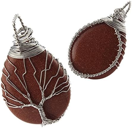 YEYULIN Life Tree Drop Natural Gemstones Pendant DIY Necklace Handmade Wire Wrapped Copper (Gold sandstone)