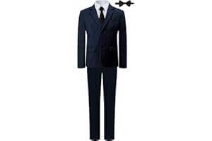 A&J DESIGN Boys 7-Piece Formal Suit Set with Dress Shirt, Jacket, Vest, Pants, Tie, Bowtie and Pocket Square