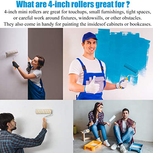 Tockrop 4-Inch Paint Roller Kit - A 4" Roller Frame and 9 Pcs 4" Roller Covers with 1/2" Dacron Nap for Interior Walls, Textured Walls, Paneling, and Painted Brick or Concrete Home Repair - Thumbnail 4