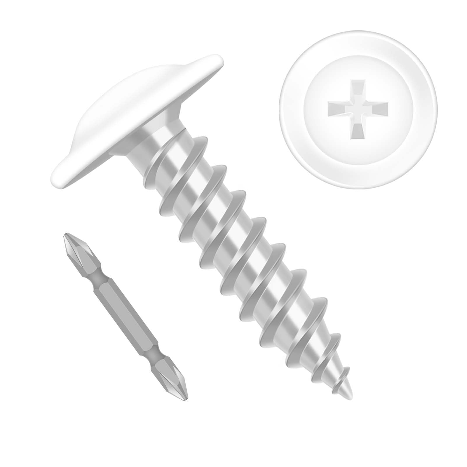 Photo 1 of Etauwe #8 x 1/2" Truss Head Fast Self Tapping Screws, Alloy Steel Wood Screws, White Head, Full Thread, Screwdriver Bit Included, 100 PCS