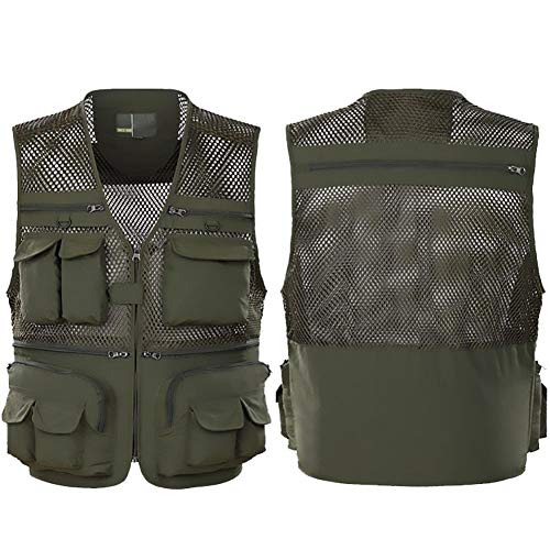 LAANCOO Anglerweste Weste Jacke Outdoor Schnelltrocknend Reise Multi-Pocket Atmungsaktiv Männlich Grün (ON) – Bild 3