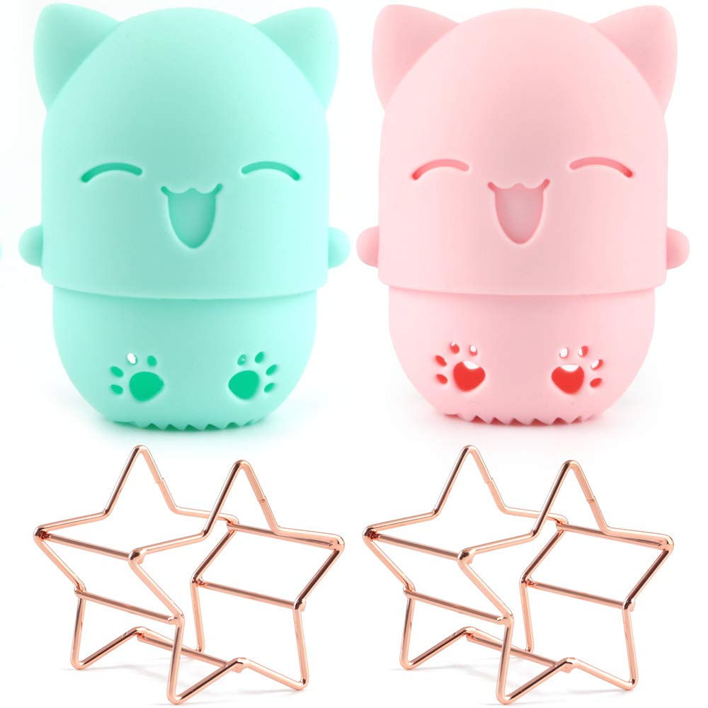 Ozazuco Beauty Sponge Blender Container/2 Beauty Sponge Travel Case and 2 Makeup Sponge Drying Holder/Cute Cat Silicone Makeup Sponge Travel Carrying Case/Beauty Sponge Holder Dry Rack Easy To Carry