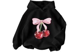 WDIRARA Girl's Cherry Graphic Hoodie Long Sleeve Hooded Sweatshirt Cute Pullovers Tops