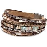 CHELYQST Leather Wrap Bracelets for Women,Leopard Boho Bracelet Multi-Layer Cuff Bangle Western Jewelry