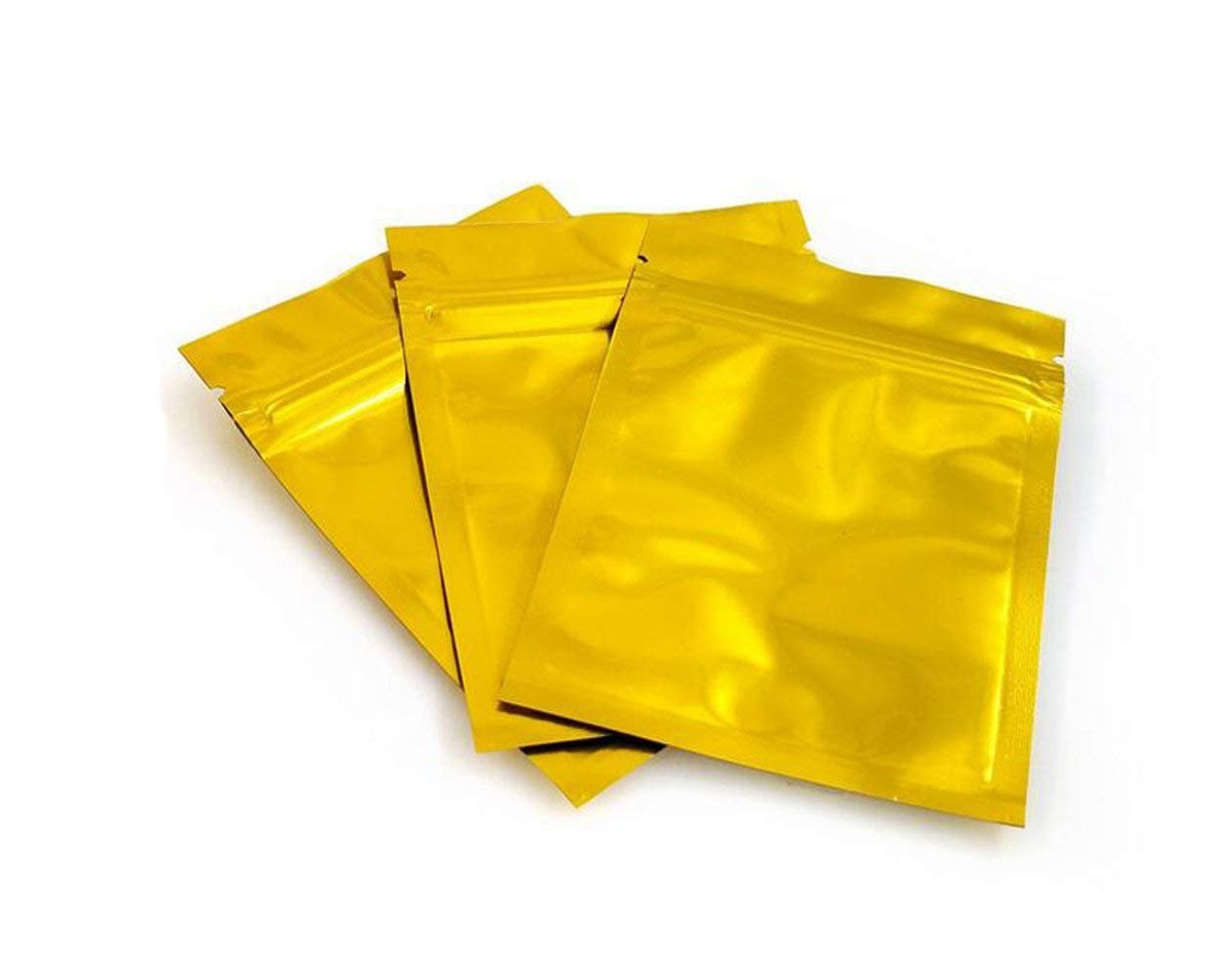 100 Pieces Mylar Foil Ziplock Bag Sample Pouch Self Sealing Double-Sided Color Flat Ziplock Bags Food Grade Storage Vacuum Sealer Perfect for Cosmetic Tea Powder Sample Giveaway 8.5x13cm (Gold)