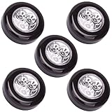 KINGSO 5 Pack 3 LED Black Battery Operated Stick On Tap Wall Night Light Kitchen Closet White Lighting Sticker Touch Lamp Indoor Outdoor For Closets Storage Rooms Car