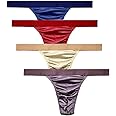 MIERSIDE Men's Satin Stretch Support Wide Waistband Satin Briefs Thong G-string 4 Pcs/pack