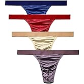 MIERSIDE Men's Satin Stretch Support Wide Waistband Satin Briefs Thong G-string 4 Pcs/pack
