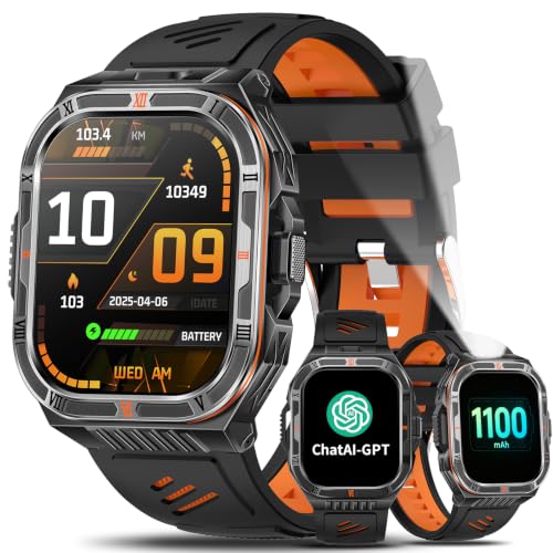 AI Reloj Inteligente Hombre, 1100mAh Batería/ Chat-GPT/Brújula/Linterna LED, 2,01" HD Pantalla Smartwatch con Frecuencia Cardíaca, Sueño Salud,Función telefónica Pulsómetro IP68, iOS/Android (Negro)