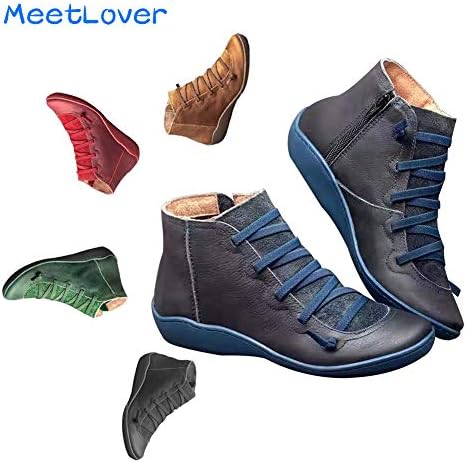MeetLover 2019 Archs Support Boots Women's Autumn and Winter New Casual Short Flat Boots Comfy Classic Side Zipper PU Width Brie Ankle Booties