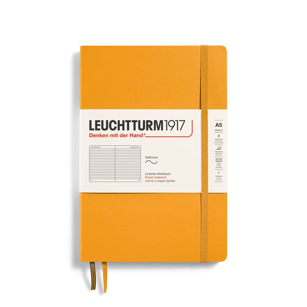 LEUCHTTURM1917 363404 Notebook Medium (A5), Softcover, 123 Numbered Pages, Rising Sun, Ruled