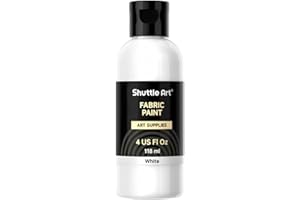 Shuttle Art White Fabric Paint, 4 oz(118 ml) Fabric Paint for Clothes Permanent, Non-Toxic Textile Paint for DIY Arts & Crafts, T-Shirts, Shoes, Jeans, Ideal for Base Coverage, Blending & Detailing
