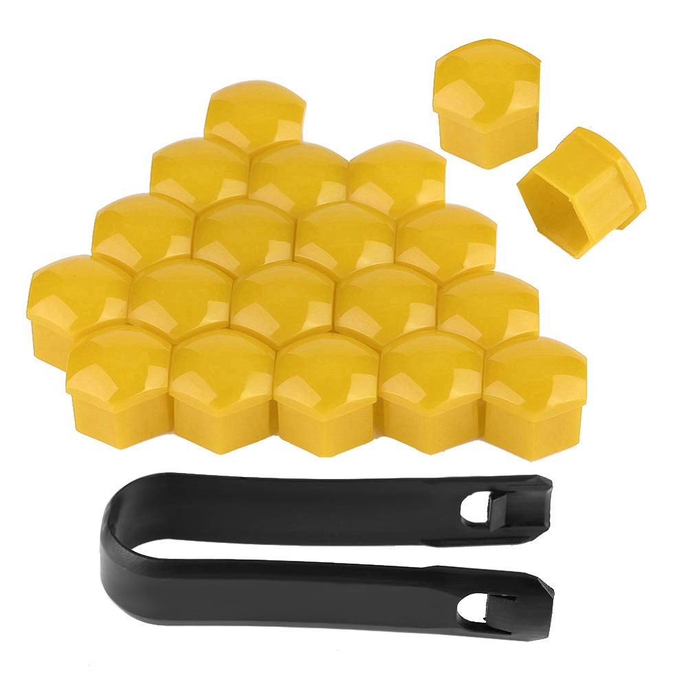 Tire Screw Covers, 20pcs 19mm Car Wheel Nut Caps Auto Hub Screw Cover Bolt Rims Exterior (Yellow)
