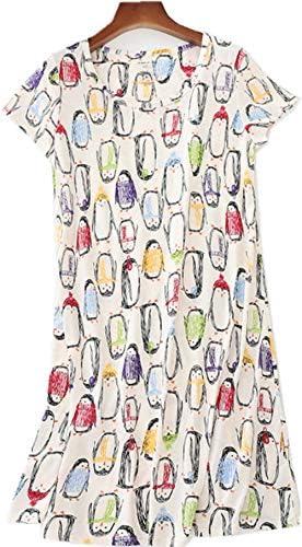 Luckytung Women's Cotton Nightgown Casual Sleepdress Print Tee Shirt Sleepwear