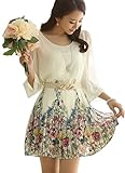 Women's Chiffon Floral 3/4 Sleeve Summer Beach Sundress Casual Dress