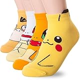 Dani's Choice Famous Japanese Animation Print Crew Socks Pokemon Character Print Socks 4 pairs(one size)