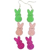 Easter Earrings Glitter Rabbit Acrylic Drop Dangle Earrings for Women Cute Animals Bunny Dangling Earrings Happy Easter Letter Cross Teardrop Hook Earrings Holiday Jewelry Gifts