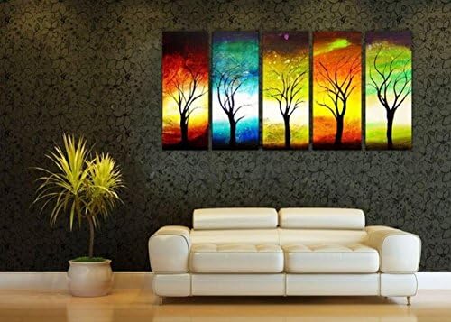 Arts World Hand-Painted 5 Piece Modern Abstract Oil Paintings On Canvas Wall Art 4 Season Tree Pictures For Living Room Home Decoration