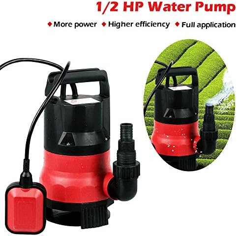 Submersible Sump Pump,Voluker 1/2 HP Water pump Clean/Dirty Water 15ft Cable and Float Switch (Red)