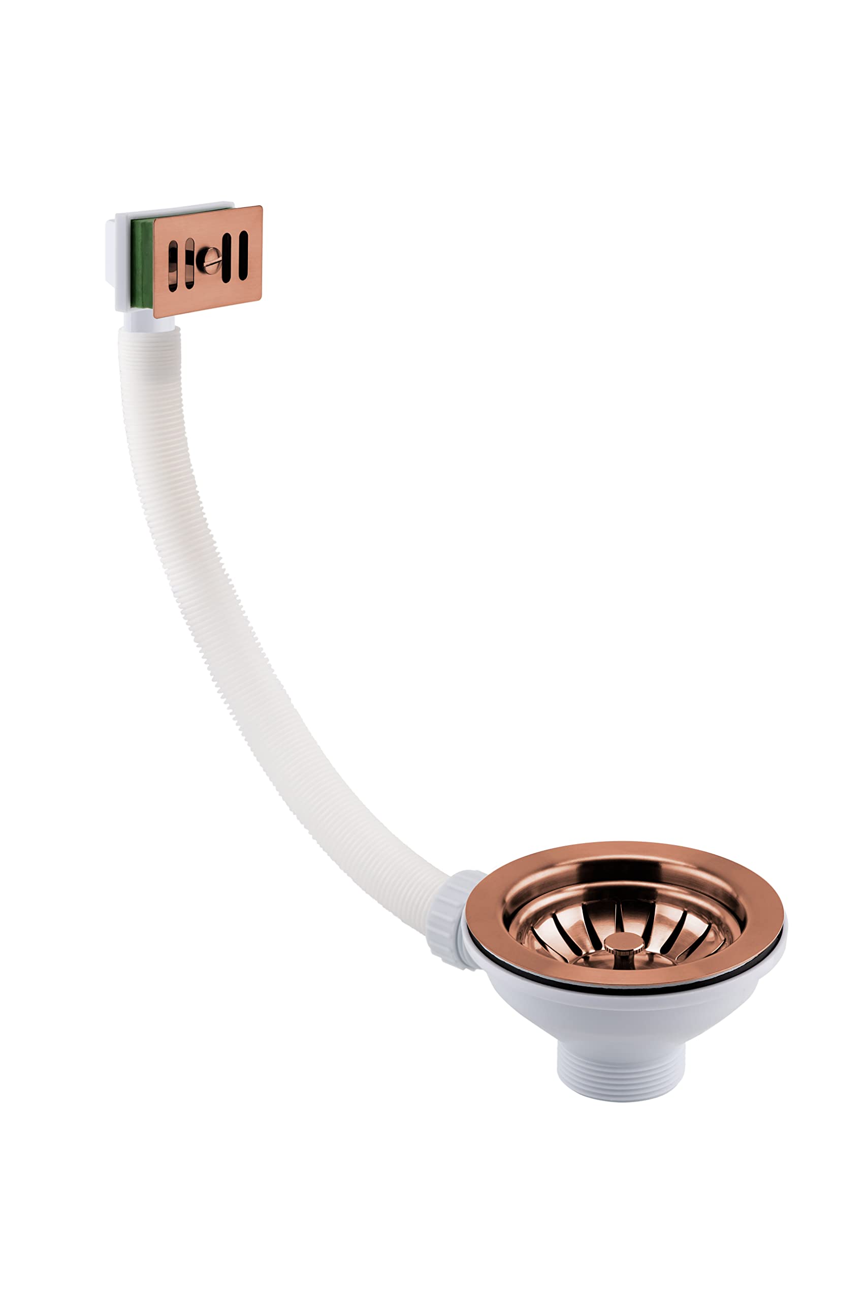 Taps2Traps® Copper Finish Kitchen Sink Basket Strainer Waste Square/Rectangular Overflow + Metal Grid