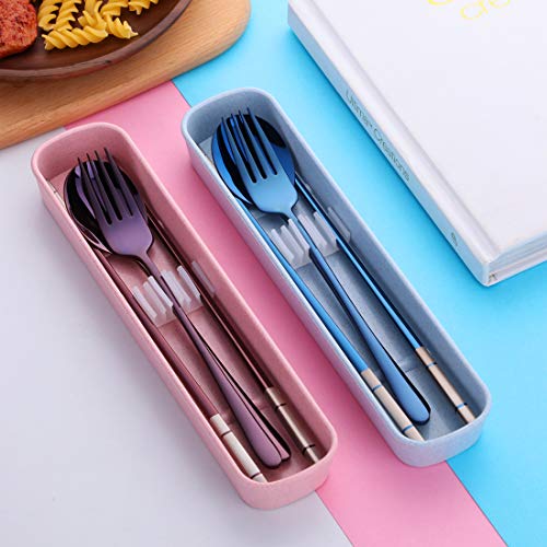 Do Buy 3 PCS Stainless Steel Travel Camping Flatware Set Fork Spoon Chopsticks with Portable Case - Thumbnail 5