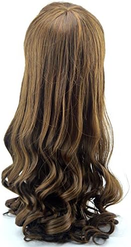 LeYee Natural Brown Blunt Bangs Long Wavy Curly Wigs Heat Resistant Synthetic Wig for Girls Women 31โ (Flaxen)