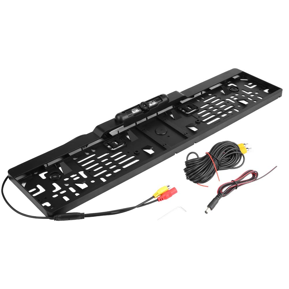 KIMISS License Plate With Camera, Automobiles Number License Plate Frame with 140° Full HD Rear View Camera IP67 Waterproof with LED Infrared IR LED Support Night vision mode(Infrared)