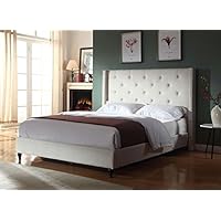 Life Home Premiere Classics Cloth Light Beige Cream Linen 51" Tall Headboard Platform Bed with Slats King - Complete Bed 5 Year Warranty Included