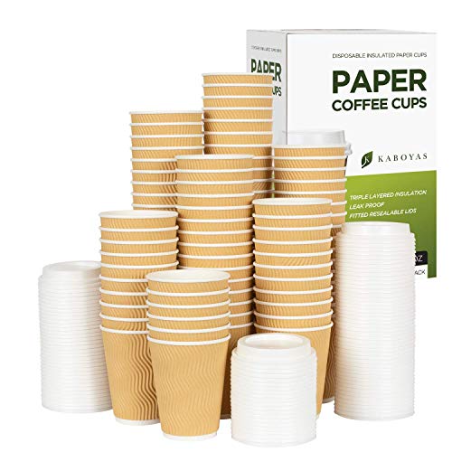 KABOYAS 12 oz [100 Set] Togo Disposable Brown Paper Coffee Cups with