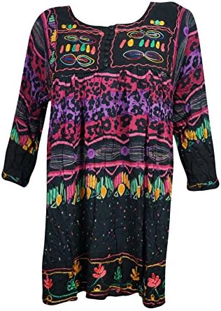 Mogul Interior Womens Swimsuit Cover Up Dress Black Casual Loose Shift Spring Fashion Beach Tunic Sundress M/L