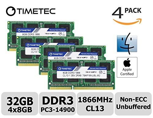 Timetec Hynix IC Apple 32GB Kit (4x8GB) DDR3 PC3-14900 1866MHz for iMac 17,1  w/Retina 5K display (27-inch Late 2015) A1419 (EMC 2834) MK462LL/A, MK472LL/A, MK482LL/A (32GB Kit (4x8GB))