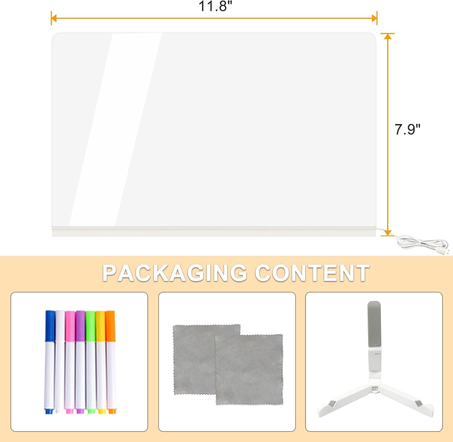 LED Note Board with Colors Christmas Gifts for Teens, Led Message Note Board Writing Board Drawing Board for Kids, Acrylic Light Up Dry Erase Board for Festival Decoration 7 Markers, 11.8 X 7.9in