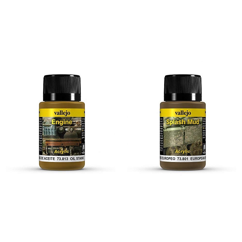 Vallejo 40 ml"Oil Stains" Weathering Effect Bottle &40 ml"European Splash Mud" Weathering Effect Bottle