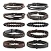 Eigso 10Pcs Braided Leather Bracelets Set for Men Women Hemp Cords Wooden Beads Adjustable Wrap Bracelets