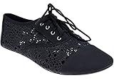 Orly Shoes Natalie Crochet and Canvas Lace Up Oxford Brogue Flats