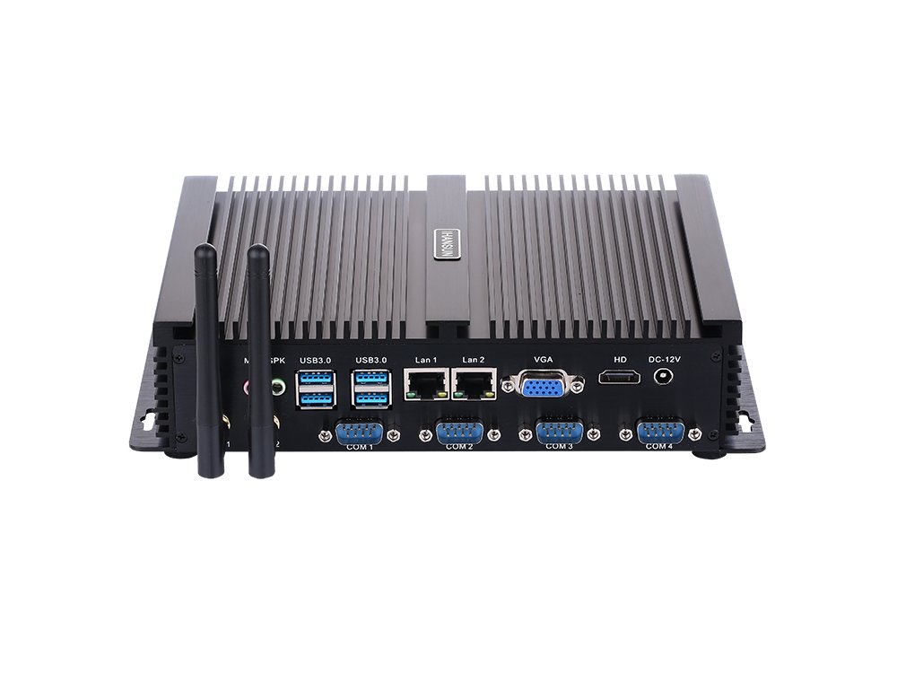 HUNSN Fanless Industrial PC, Mini Computer, Intel Core I5 3317U, Windows XP / 11 or Linux Ubuntu, IM02, VGA, HDMI, 2 x LAN, 4 x COM RS232, 4 x USB2.0, 4 x USB3.0, 8G RAM, 256G SSD