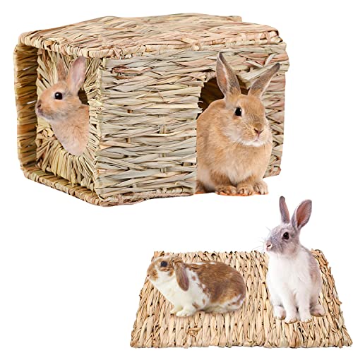 Extra Large Grass House for Rabbits,Natural Hand Woven Seagrass Play