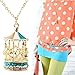 Lady Girl Gold Plated Enamel Rhinestone Colorful Carousel Roundabout Necklace